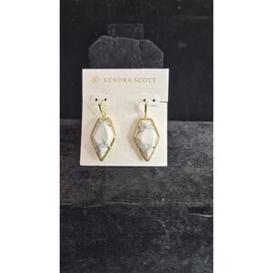 Kendra Scott Earrings Tessa Drop Gold Framed White Howlite 3cm NWT Gift Ready
